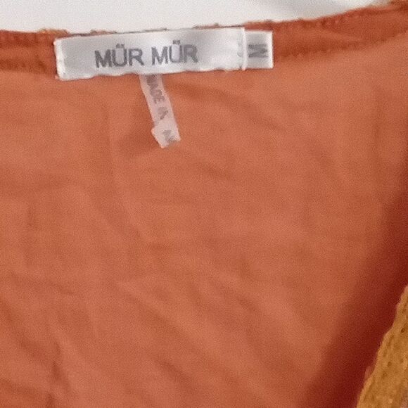 Mur Mur Sheer Embroidered Tunic Size M Orange and White V Neck with Tie - Picture 9 of 10